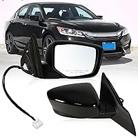 Right Passenger side Mirror Fits 2013-2017 Honda Accord Sedan/Coupe with Power Glass without Heated without turn signals without Blind Spot Match Black Replace 76208T2FA11 (3Pins)