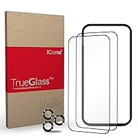 iCarez Tempered Glass Screen Protector for iPhone 15 6.1-inches 2023 [2-Pack] Case Friendly Full Coverage Tray installation Black Frame