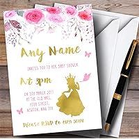 Watercolour Pink Gold Floral Princess Invitations Baby Shower Invitations