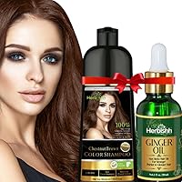 Herbishh Hair Strengthening Combo Contains Hair Color Shampoo Hair Dye 500ml Chestnut Brown + Ginger Hair Oil For Hair Growth for Repairs Hair Follicles, Promotes Stronger Hair All Hair Types 30ml