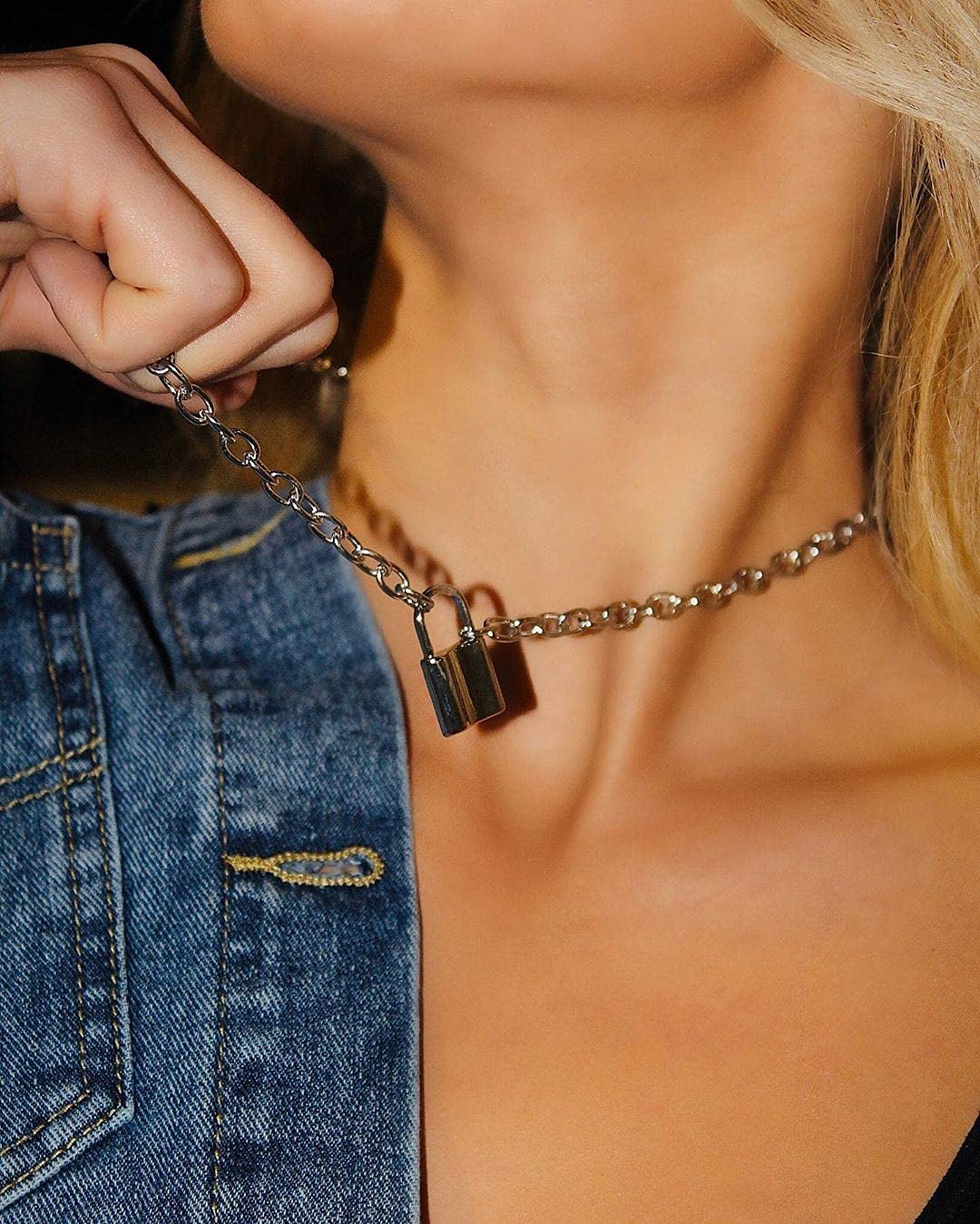 Multi Layer Lock Chain Choker & Necklace, Punk Emo, Alt Jewelry e-boy  e-girl