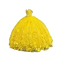 Elegant Cinderella Yellow Pearls Sweetheart A line Prom Evening Dresses Floral Flowers Lace 2024