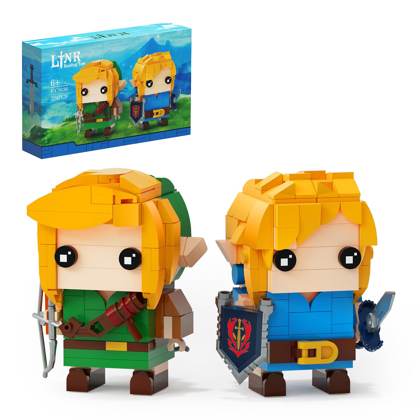 BOTW Link Building Set, Link Action Figures Holding Master Sword and Hylian Shield, Birthday Party Decorations Supplies, Gifts for Fans Kids Adults, Compatible for Lego (334 Pieces)