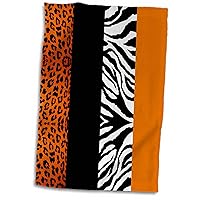 3dRose Orange Black and White Animal Print-Leopard and Zebra Towel, 15