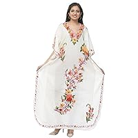 Cotton Kaftan Kashmiri Embroidered Maxi Long Dress for Women + Owl Earring (#2141)