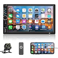 Double Din Car Stereo with Bluetooth 7 inch Capacitive Touch Screen FM Radio with USB TF Card AUX-in Port Support Mirror Link for iOS Android Phone + Rear View Camera and Remote Control