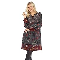 Women's Floral Paisley Long Sleeve Embroidered Relaxed Sweater Dress