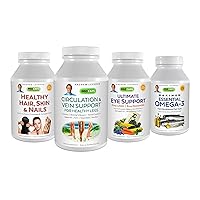 ANDREW LESSMAN 4 Product Customer Favorites Bundle – 30 Count Each of Circulation & Vein Support, Healthy Hair, Skin and Nails, Ultimate Eye Support, and Maximum Essential Omega-3 (Orange)