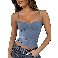 Cioatin Women Y2K Sweetheart Neck Crop Cami Tops Sleeveless Spaghetti Strap Pleated Bustier Backless Going Out Tank Top