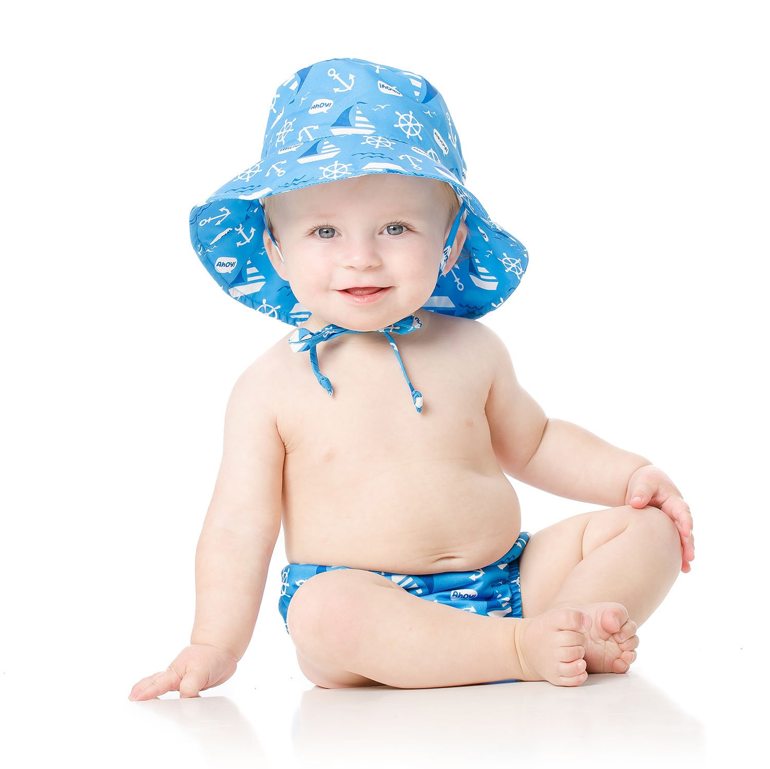 Bumkins Reusable Swim Diaper and Hat, UPF +50, Ahoy, 24 Months