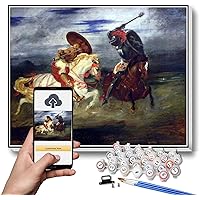 DIY Oil Painting Kit,Two Knights Fighting in A Landscape Painting by Eugene Delacroix Arts Craft for Home Wall Decor