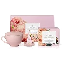 Tea Forte Jardin Gift Set with Pink Cafe Cup, Tea Tray and 10 Handcrafted Pyramid Tea Infuser Bags