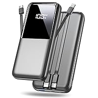 Portable Charger Power Bank - 15000mAh Fast Charging Portable Battery Pack with Built in USB-C(22.5W) and iOS(20W) Output Cables Compatible with iPhone Android Samsung Phone etc (1 Pack, Grey)