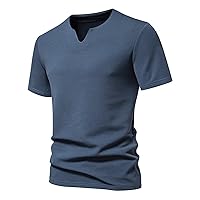 Short Sleeve Shirts for Men Summer Casual Classic Muscle Fit Cotton Blouse V Neck Slim Fit Solid Golf Tee Shirts Big&Tall