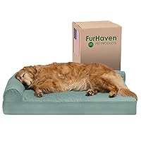 Furhaven Cooling Gel Dog Bed for Large Dogs w/ Removable Bolsters & Washable Cover, For Dogs Up to 95 lbs - Pinsonic Quilted Paw L Shaped Chaise - Iceberg Green, Jumbo/XL
