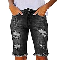 Women Summer Pant Short Sexy Jean High Waist Slim Hole Short Pant with Pocket Summer Casual Loose Short
