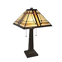 Lavish Home Tiffany-Style Table Lamp – Mission-Design Art Glass Lighting with 2 LED Bulbs Included – Vintage-Look Handcrafted Room Décor