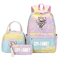 Spy Family 3 in 1 Daypack,Casual Backpack Lightweight Outdoor Rucksack with Insulated Lunch Kit Pensil Case