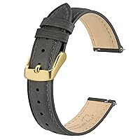 BISONSTRAP Elegant Leather Watch Straps, Quick Release, Watch Bands for Women and Men, 12mm, Dark Grey (Gold Buckle)