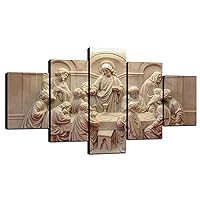 Jesus Last Supper Wall Decor for Living Room Pictures 5 Piece Canvas Prints Wall Art Christ Ultima Cena Paintings Bedroom Decoration for Home Poster Frame Christian Sculpture(60