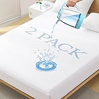 2 Pack King Size Premium Waterproof Mattress Protector, Soft Breathable Mattress Pad Cover, Noiseless Waterproof Bed Cover - Stretch to 21
