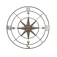 Deco 79 Metal Compass Home Wall Decor Indoor Outdoor Wall Sculpture with Distressed Copper Like Finish, Wall Art 32