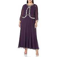 J Kara Women's Petite 2 Piece Set Metallic Beaded Long Jacket Dress