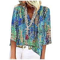 Womens Summer Blouses Plus Size 3/4 Sleeve Tops for Women Women's Summer Blouses 3/4 Sleeve Tees for Women Womens Tops Tunic Plus-Size 3/4 Sleeve Tops Womens Boho Tops Plus Turquoise L