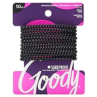 Goody Nonslip Womens Elastic Hair Tie Black - 4MM for Medium Hair- Ouchless Pain-Free Hair Accessories for Women Perfect for Long Lasting Braids, Ponytails and More, 10 Count (Pack of 1)