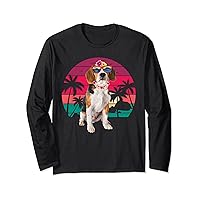 Retro Hawaiian Beagle Dog Tropical Palm Tree Summer Vibes Long Sleeve T-Shirt
