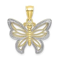 10k Yellow Gold with Rhodium-Plating Butterfly w/White Beaded Wings Pendant