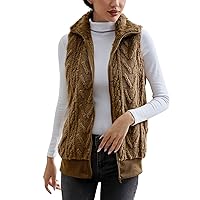 Fleece Vest Women,2023 Winter Plush Fuzzy Warm Sleeveless Jackets with Pocket,Casual Fashion Zip Up Coat Outwear