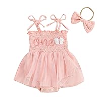 Kaipiclos Newborn Baby Girl Lace Romper Dress Sleeveless Embroidery Birthday Summer Outfit Cotton Cute Bodysuit with Headband