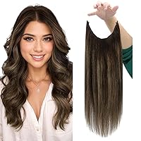 Fshine Wire Hair Extensions Real Human Hair Brown Ombre #2/8/2 Dark Brown Balayage Light Brown Invisible Wire Hair Extensions Fishing Line Hair Extensions Upgrade Short Hairstyle 12inch 70g