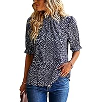 Women's Floral Print Turtleneck Long Sleeve Casual Loose Blouse Shirt Tops