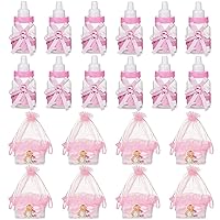 Baby Shower Bottles,Mini Girl Baby Shower Favors 12Pcs Candy Bottle and 12Pcs Candy Bags for Newborn Baby Baptism Party.(Pink, Cute 24)