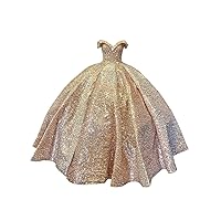 Mollybridal 2024 Shimmering Sequin Patterned Fabric Ball Gown V Neck Prom Evening Party Dresses Off Shoulder with Sleeve