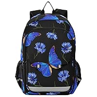 ALAZA Blue Butterfly Flower Backpack Bookbag Laptop Notebook Bag Casual Travel Trip Daypack for Women Men Fits 15.6 Laptop