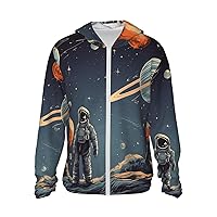 Men's Sun Protection Sports Shirts Women's Long Sleeve Running Shirt Planets and Astronaut Galaxy Sun Clothing X-Large