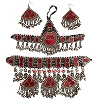 Afghan kuchi handmade Stunning Red color three pieces Necklace Silver Set
