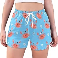 Women's Athletic Shorts Red Crab White Shells Starfish Workout Running Gym Quick Dry Liner Shorts with Pockets