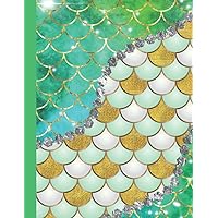 Mermaid Composition Notebook: 8.5 X 11 Standard Wide Ruled Paper Lined Journal, Green Glitter Mermaid Galaxy Skin Cover - A Useful Gift For Teenagers
