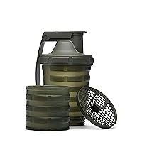 Shaker Bottle | Protein Cup with Storage Compartment | Leak Proof Strainer Included | BPA Free Sports Bottle | Pill Slots | Army Green, 20oz