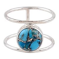 NOVICA Artisan Handmade .925 Sterling Silver Single Stone Ring from India Reconstituted Turquoise Gemstone 'All Around the World'