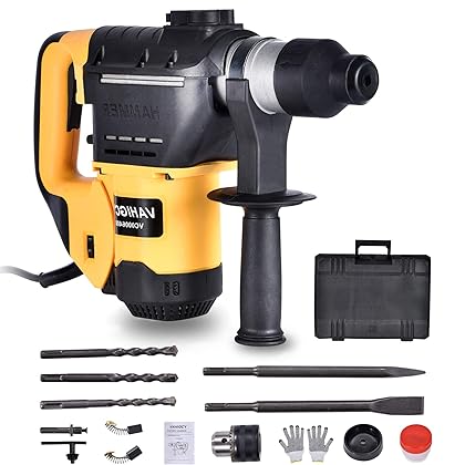 CATINBOW 1-1/4 inch Sds-Plus Rotary Hammer Drill for Concrete, 13Amp, 3 Functions 4700bpm Heavy Duty Demolition Hammer with Vibration Control Including Grease, Safety Clutch, Chisels, Drill Bits