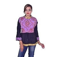 Indian 100% Cotton Jacket Women Banjara Mirror Work Outwear Black Color