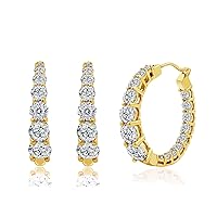 Amazon Collection Platinum or Gold-Plated Sterling Silver Infinite Elements Zirconia Graduated Hoop Earrings, 1