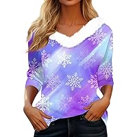 Womens Long Sleeve T Shirts Sexy Ethnic Floral Shirt Warm Fleece V Neck Sweatshirt Loose Fit Going Out Work Tops