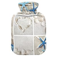 Hot Water Bottles with Cover Collage Summer Seashells Hot Water Bag for Pain Relief, Warming Hands, Heating Bag 2 Liter