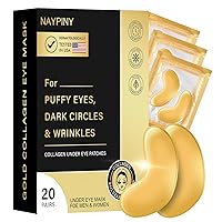 Golden Under Eye Patches Amino Acid & Collagen for Swollen Eyes, Under Eye Treatment Mask Help Reduce Wrinkles, Dark Circles and Puffiness - 20 Pairs